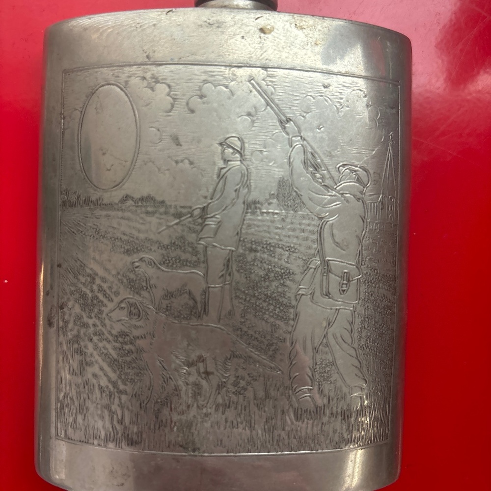 VTG Sheffield rose English pewter hip flask